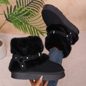 Fabric Chunky-Sole Round Toe Platform Boots in Camel Color with platform sole