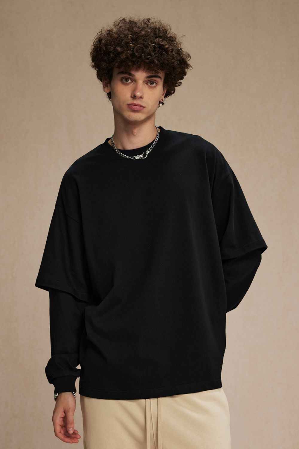 Black layered long sleeve crewneck t-shirt
