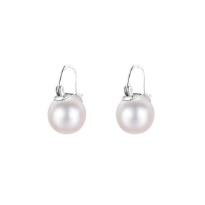 Plated pearl hoop earrings in silver with a classic pearl drop design.