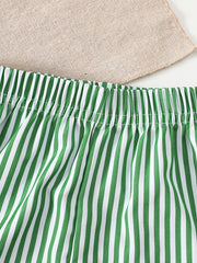 Light green and white striped baby shorts with elastic waistband