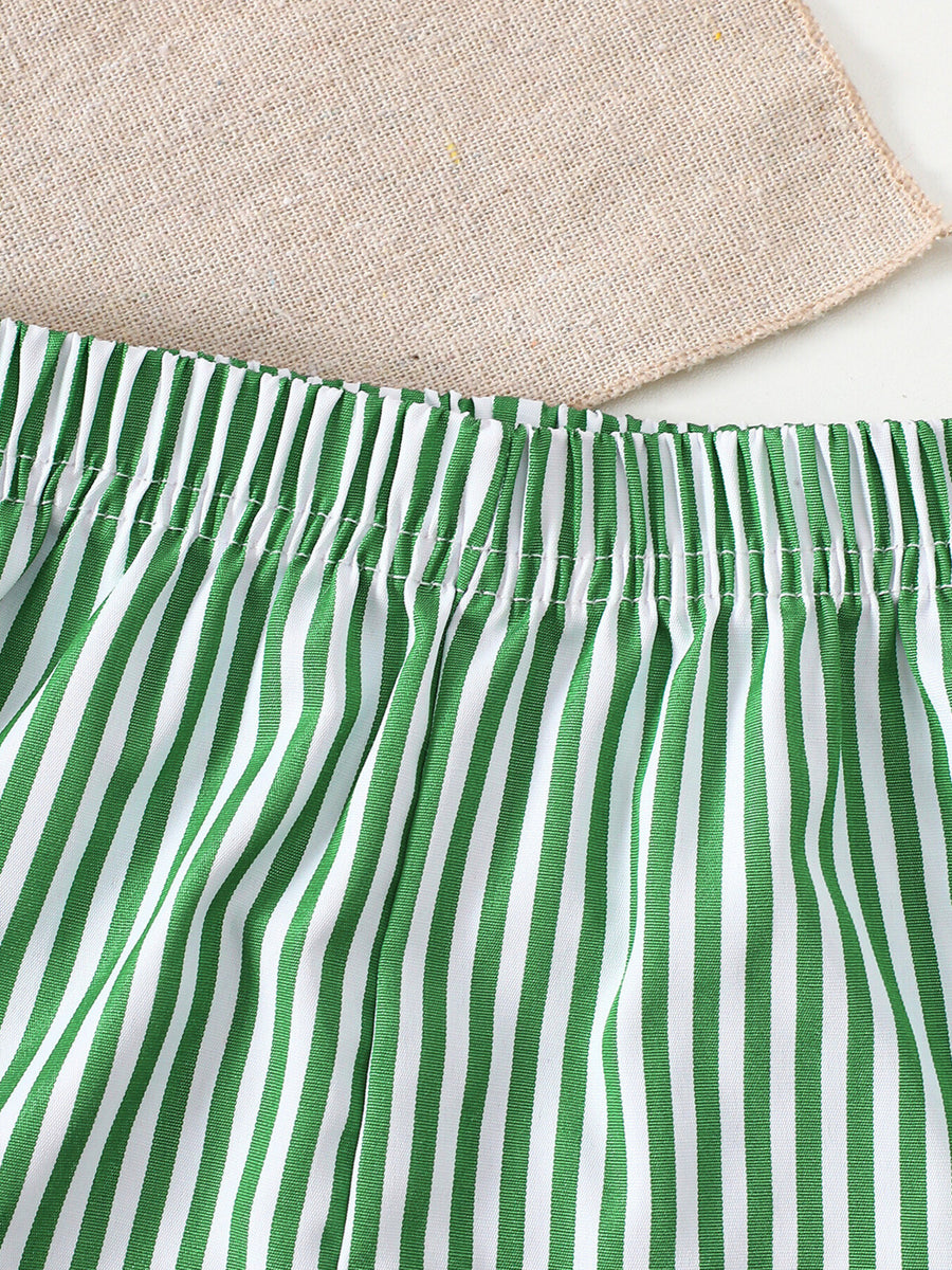 Light green and white striped baby shorts with elastic waistband
