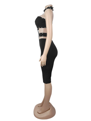 Black fitted romper with halter