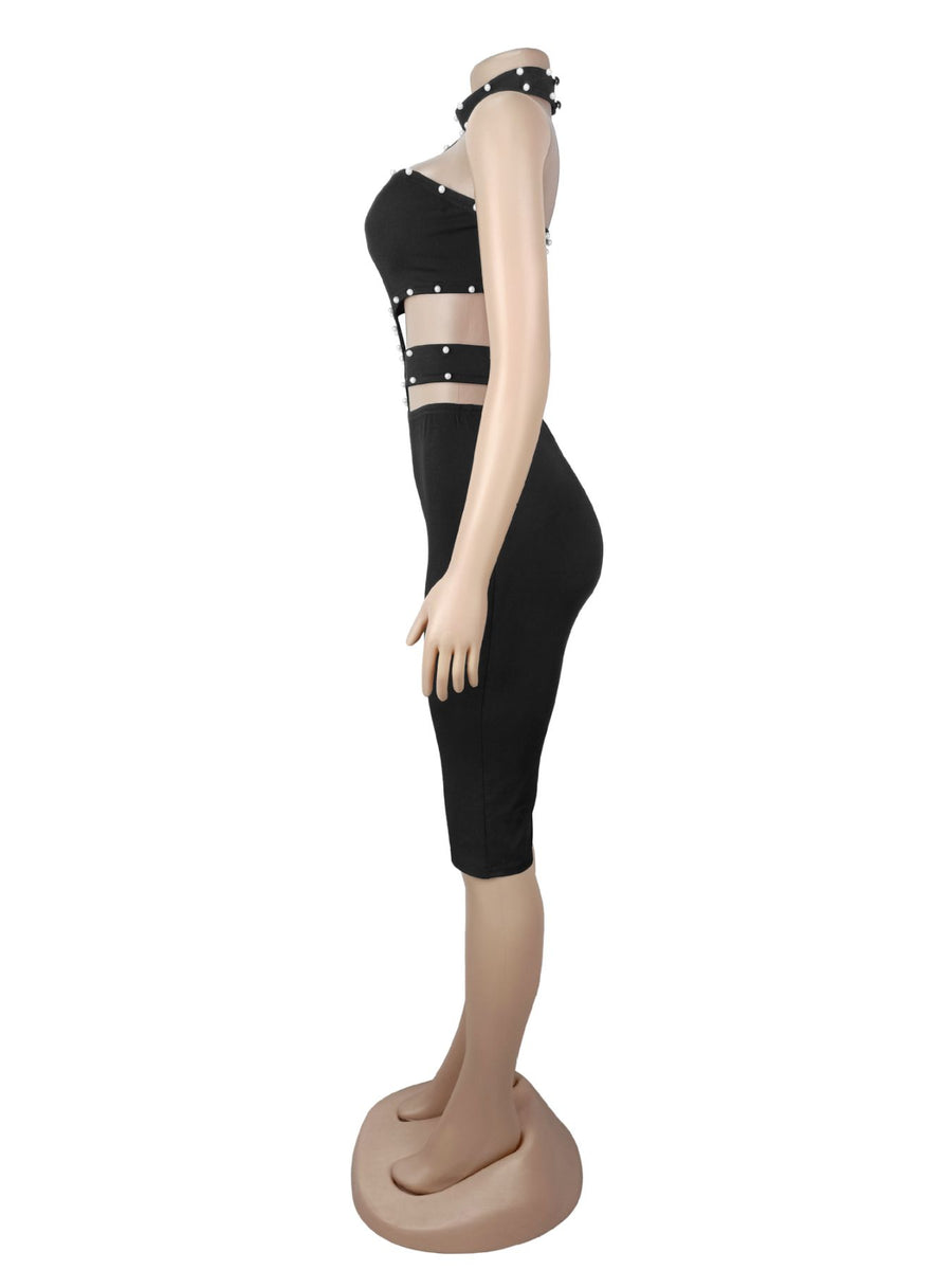 Black fitted romper with halter