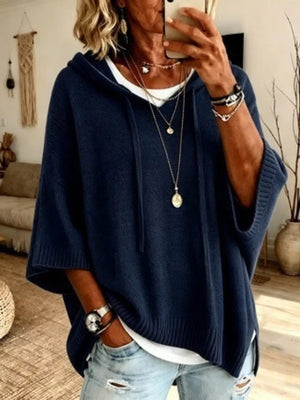 Blue oversized pullover sweater with hooded