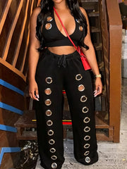 two-piece set in black featuring cutout and relaxed fit
