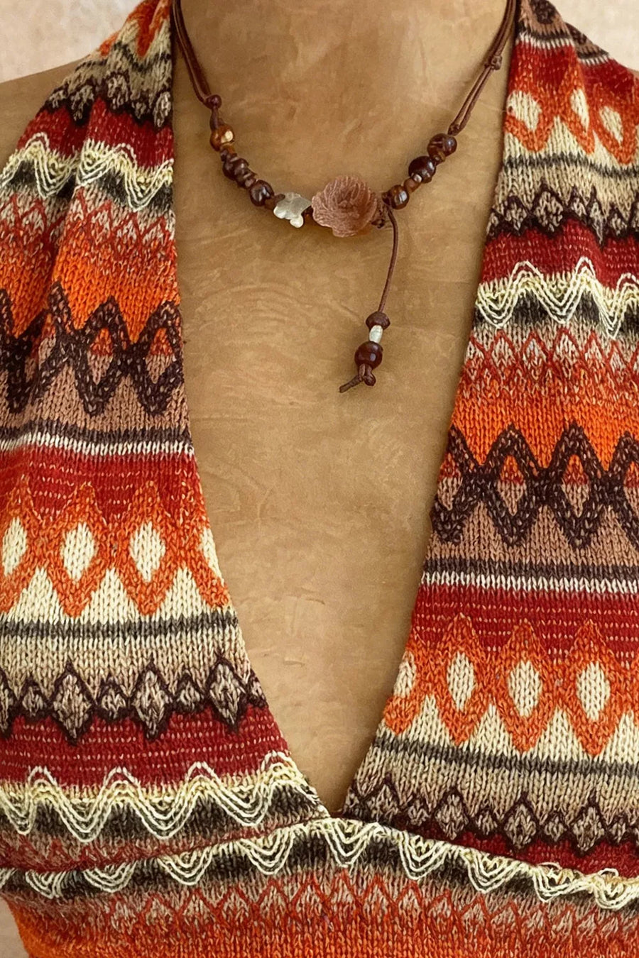 Multicolor with Ethnic Print Halter Neck Cami