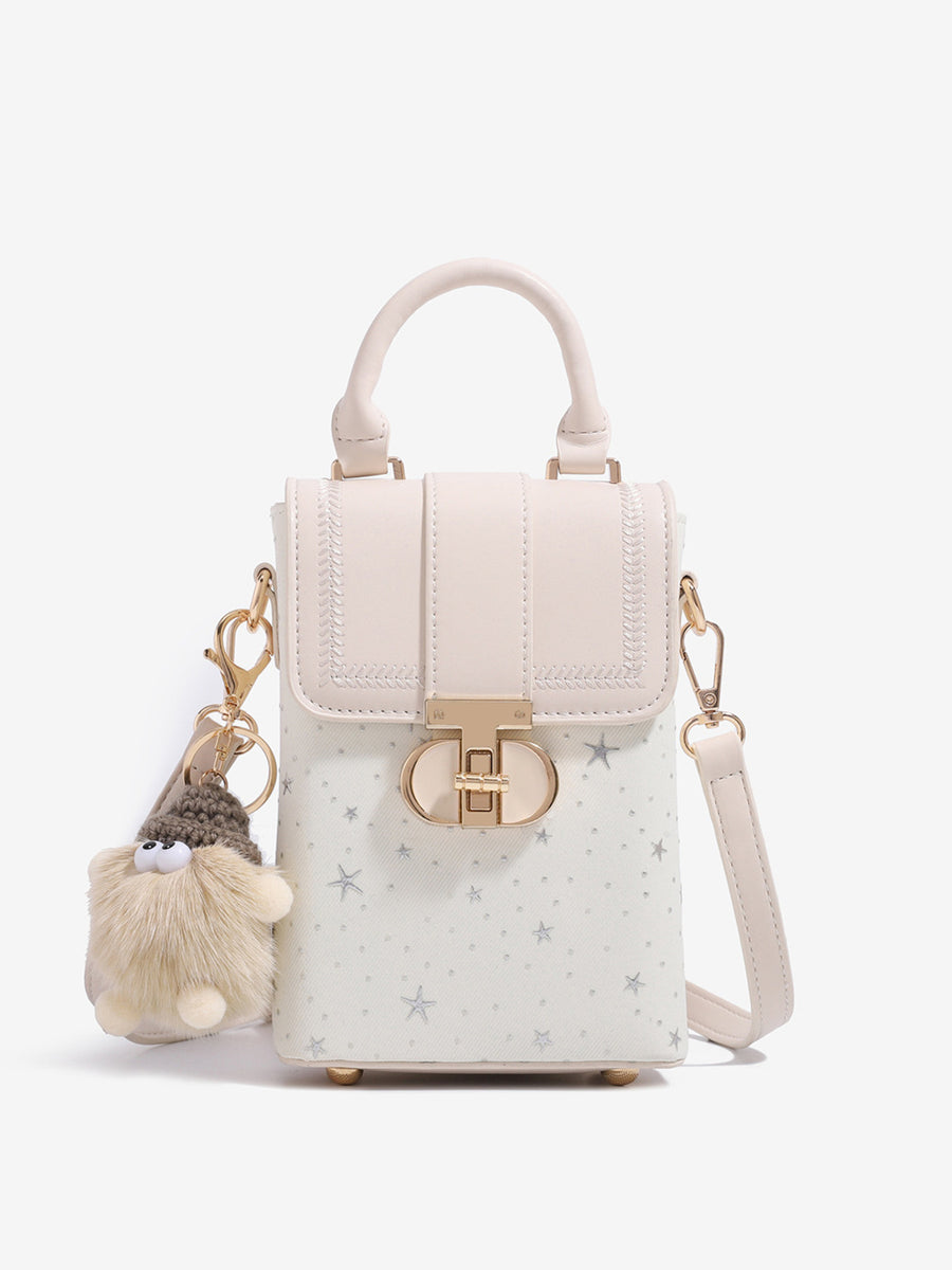crossbody bag featuring star-print in ivory with PU Leather Imported Size &amp texture