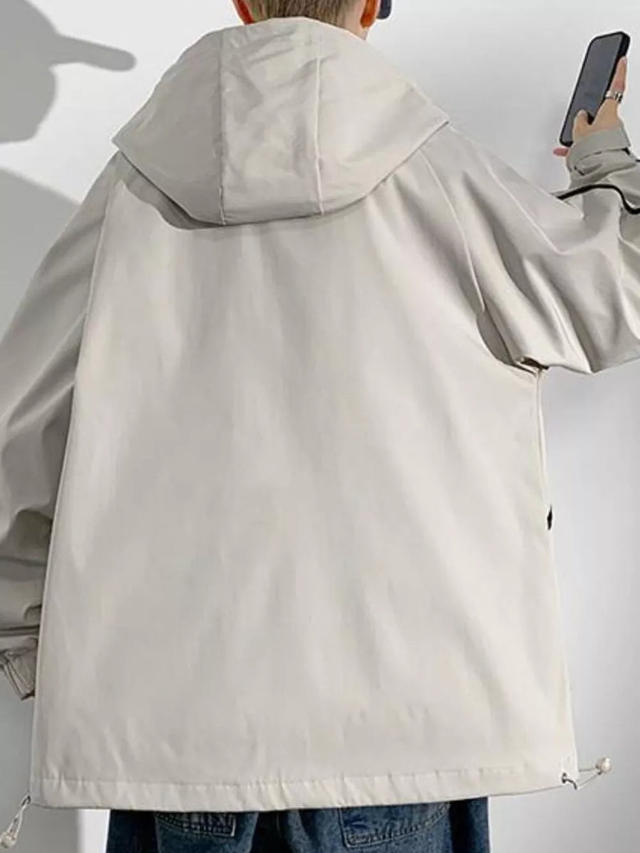 Men's Plus Size Contrast Trim Zip Up Jacket in Light Khaki
