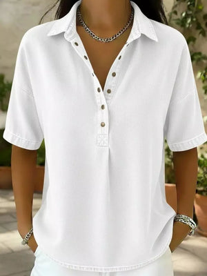 White Snap Down Short Sleeve Blouse