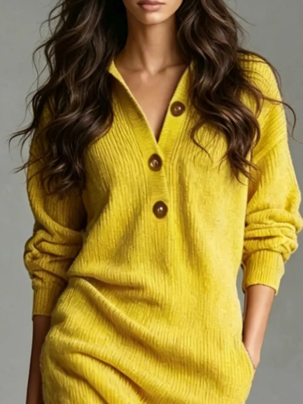 Khaki sweater dress featuring ribbed and ribbed