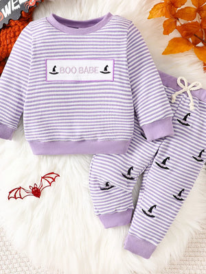 pajama set featuring striped in Light Purple with 65% cotton, 35% polyester Care instructions: Machine wash cold texture