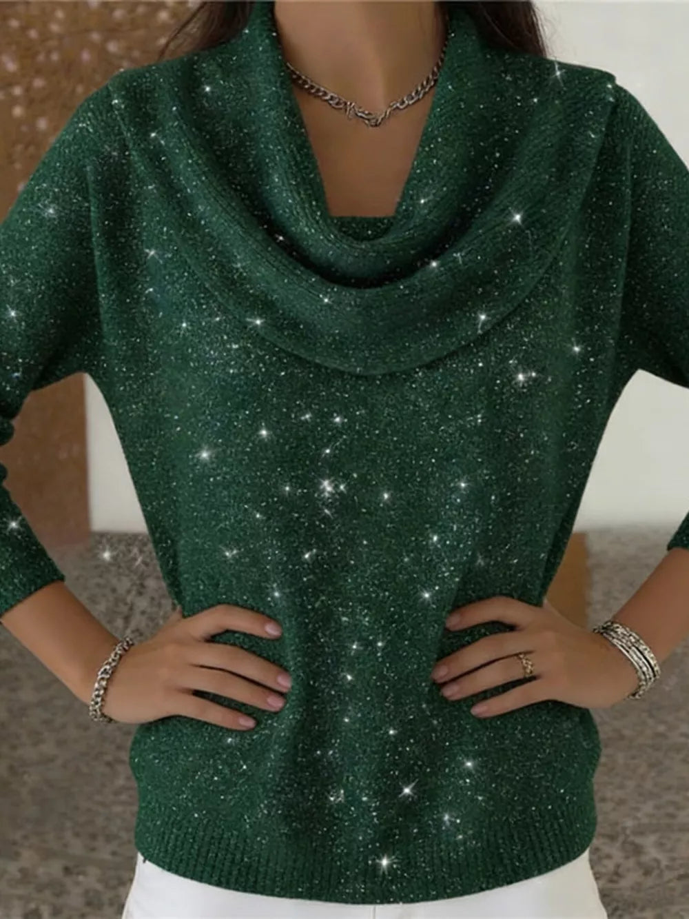 black relaxed pullover sweater with cowl neck