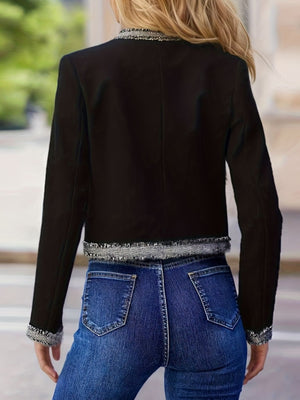 black blazer with cropped and open-front