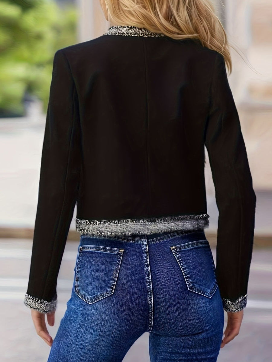 black blazer with cropped and open-front