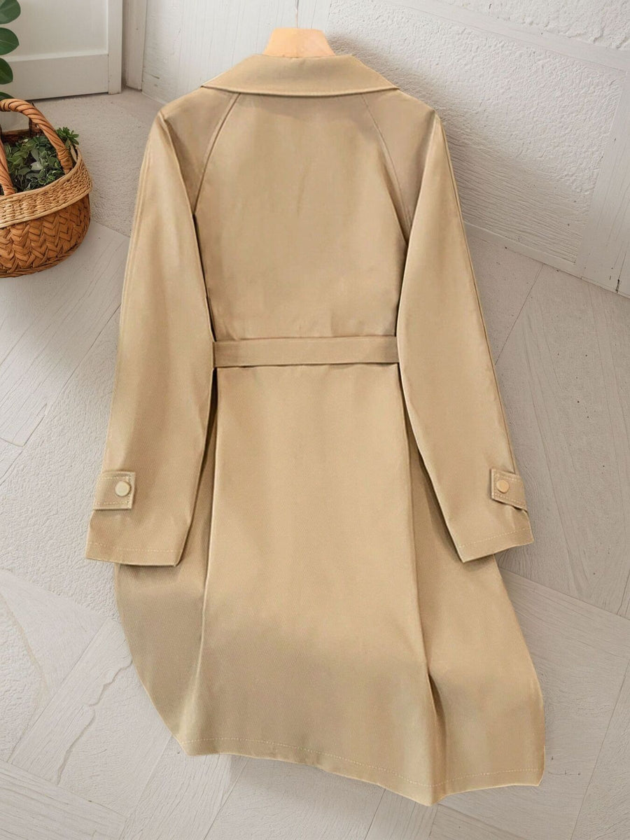 Light Gray trench coat with below-knee and button-front