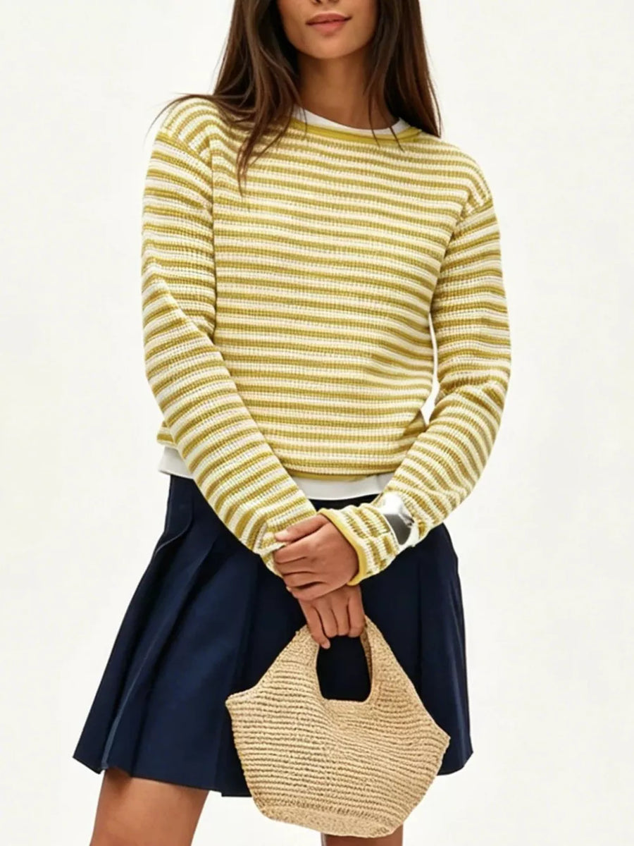 light blue pullover sweater with pullover and striped