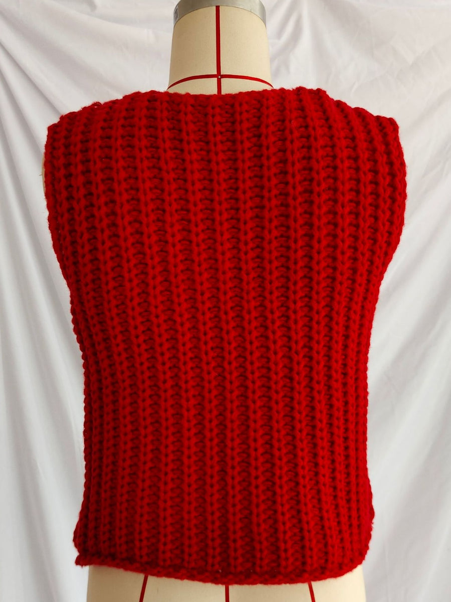 Red regular sweater vest with v-neck
