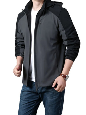Military Green Men's Plus Size Hooded Colorblock Jacket