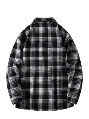 Men's Plus Size Plaid Long Sleeve Shirt in Black