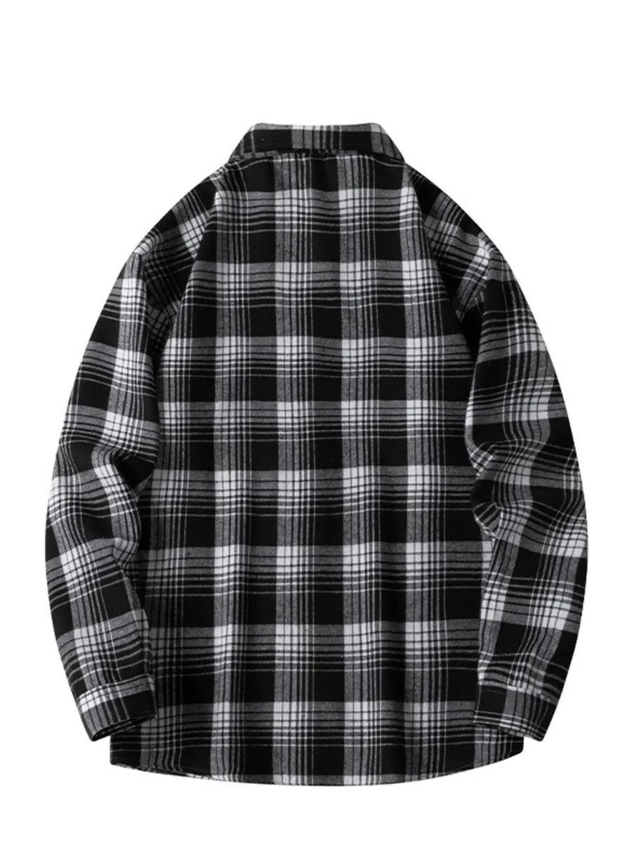 Men's Plus Size Plaid Long Sleeve Shirt in Black