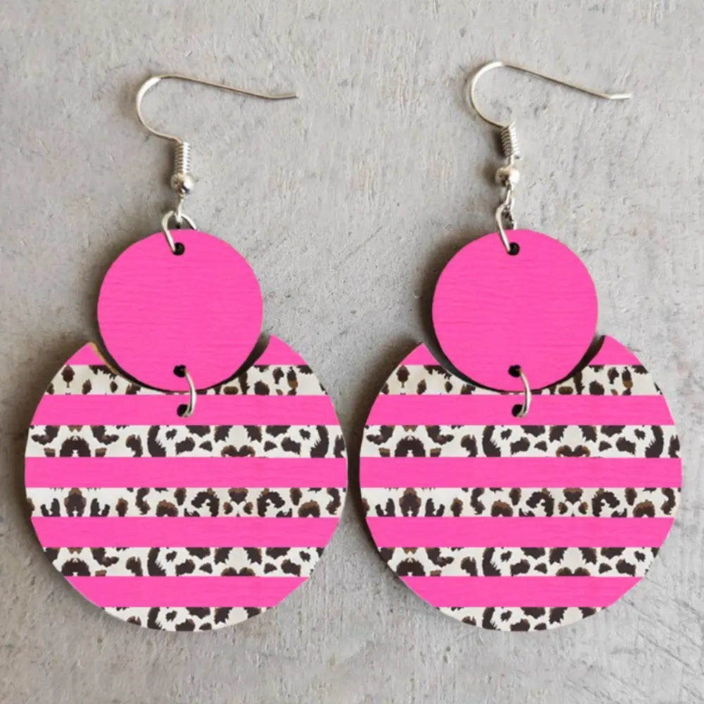 Pink stripe leopard statement earrings with round top detail