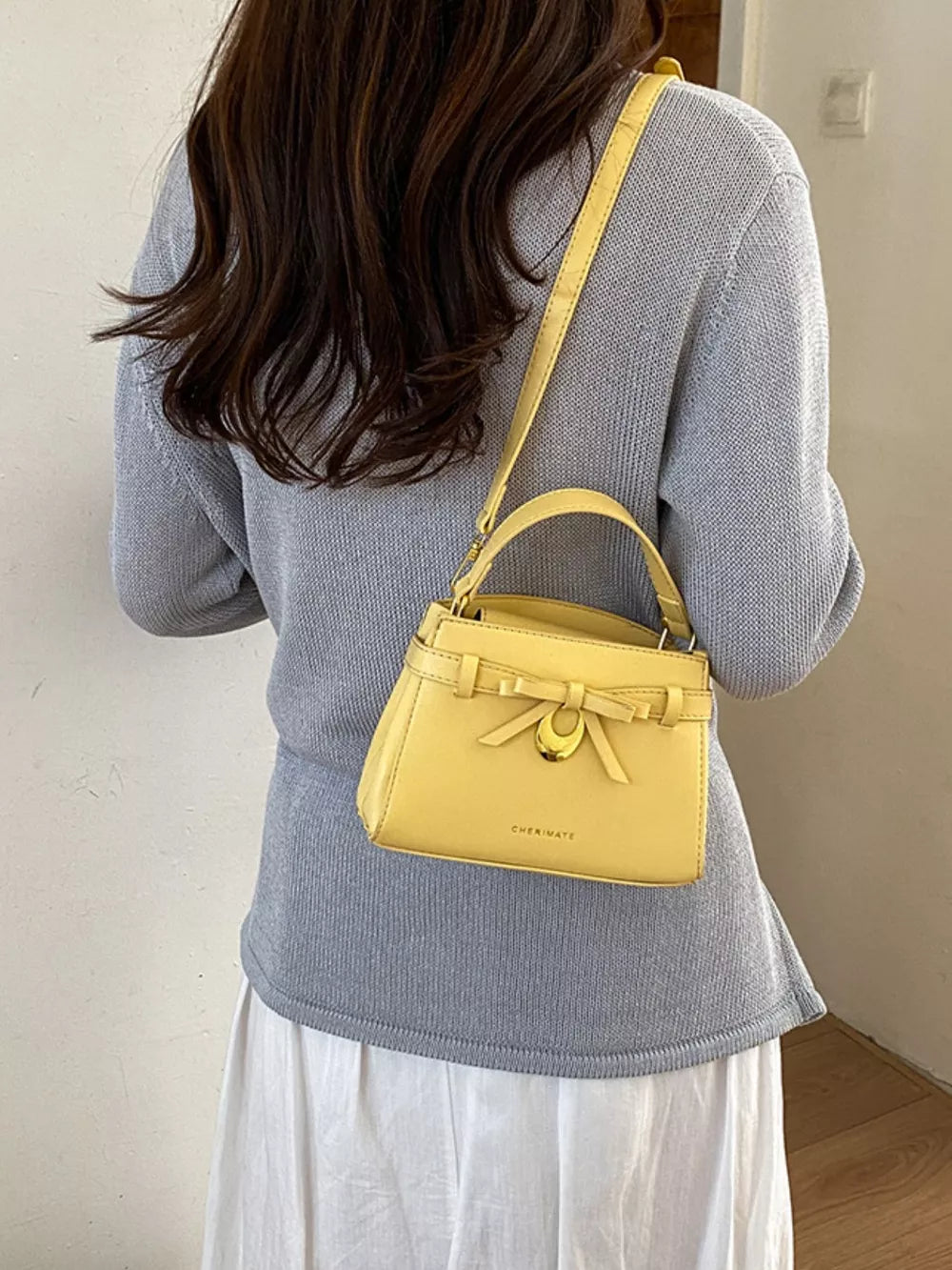 Yellow Bow Pu Leather Crossbody Bag
