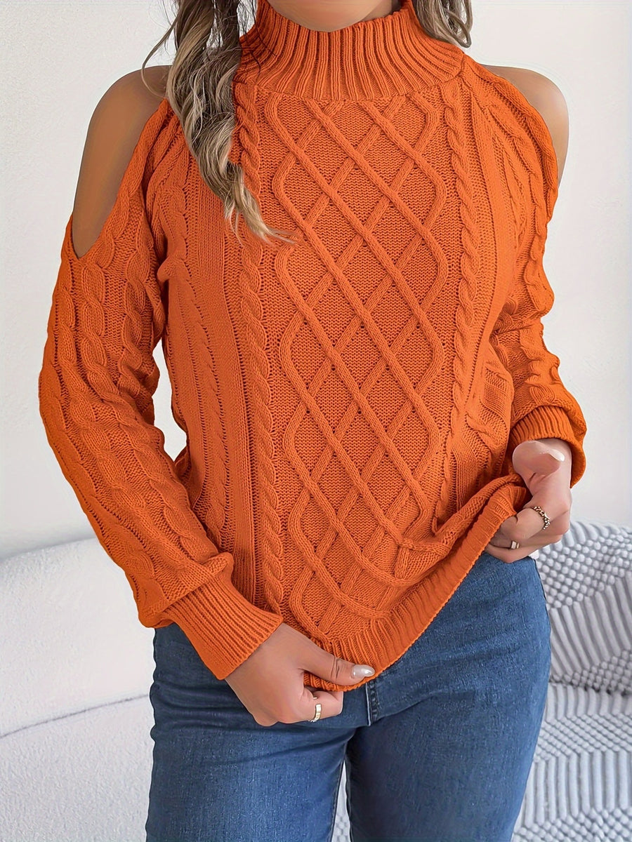 pullover sweater in Orange with cable knit and cable-knit