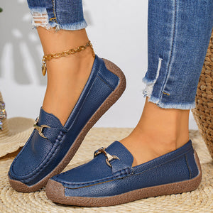 Classic Metal Bit Slip-On Loafers in navy blue with metal bit embellishment