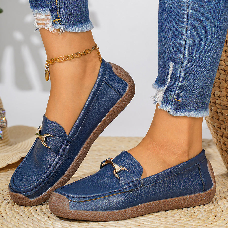Classic Metal Bit Slip-On Loafers in navy blue with metal bit embellishment