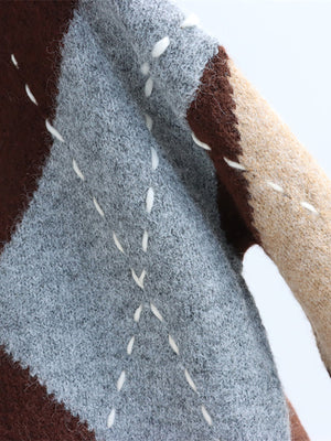 slate gray v-neck sweater with hip-length and pullover