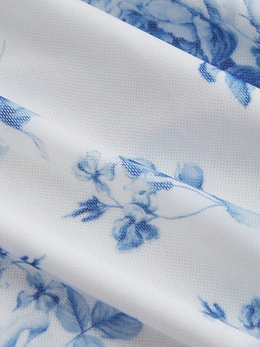 bodycon dress in Blue with floral and stretch