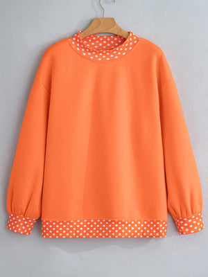 Polka Dot Trim Crew Neck Sweatshirt in Scarlet with basic style