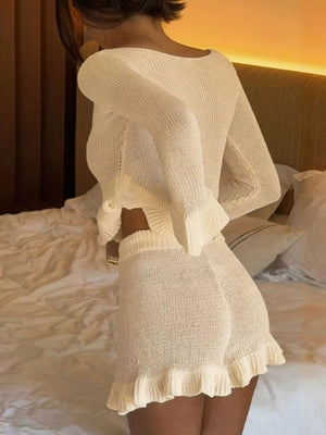 Button Up Cardigan And Shorts Sweater Set option 5