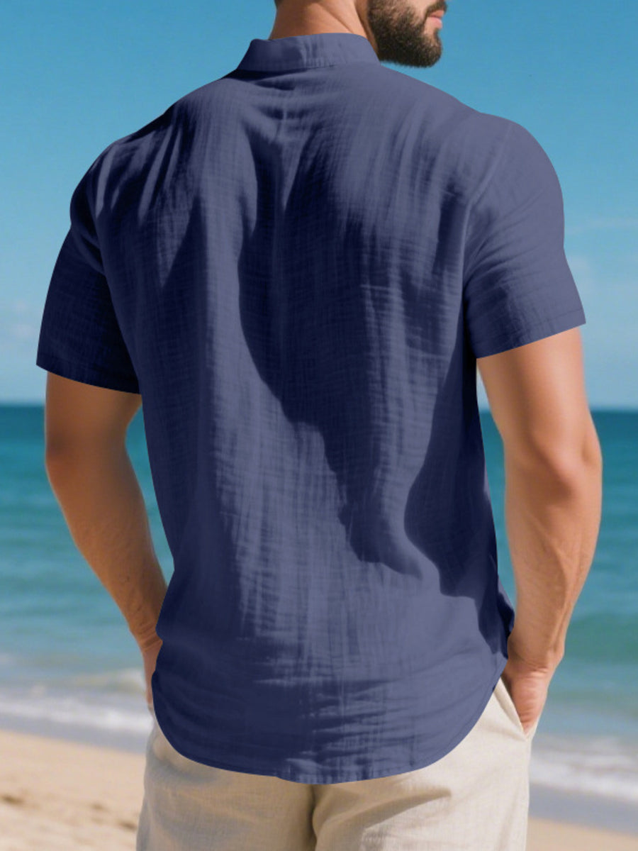 Military Green Sophisticated Casual Short-sleeve Shirt For Men