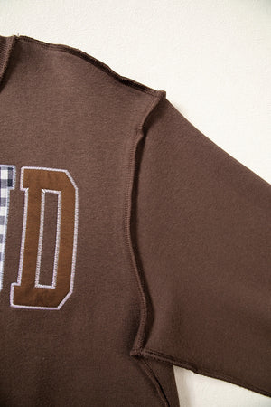 sweatshirt featuring mixed pattern, graphic, gingham, striped, ditsy floral in Dark Brown with 50% polyester, 50% cotton