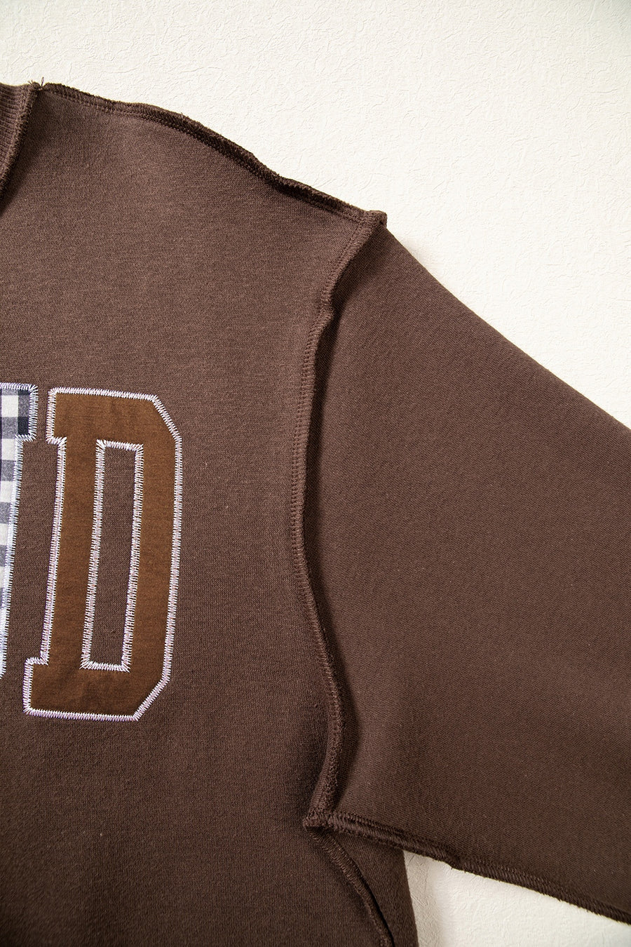 sweatshirt featuring mixed pattern, graphic, gingham, striped, ditsy floral in Dark Brown with 50% polyester, 50% cotton