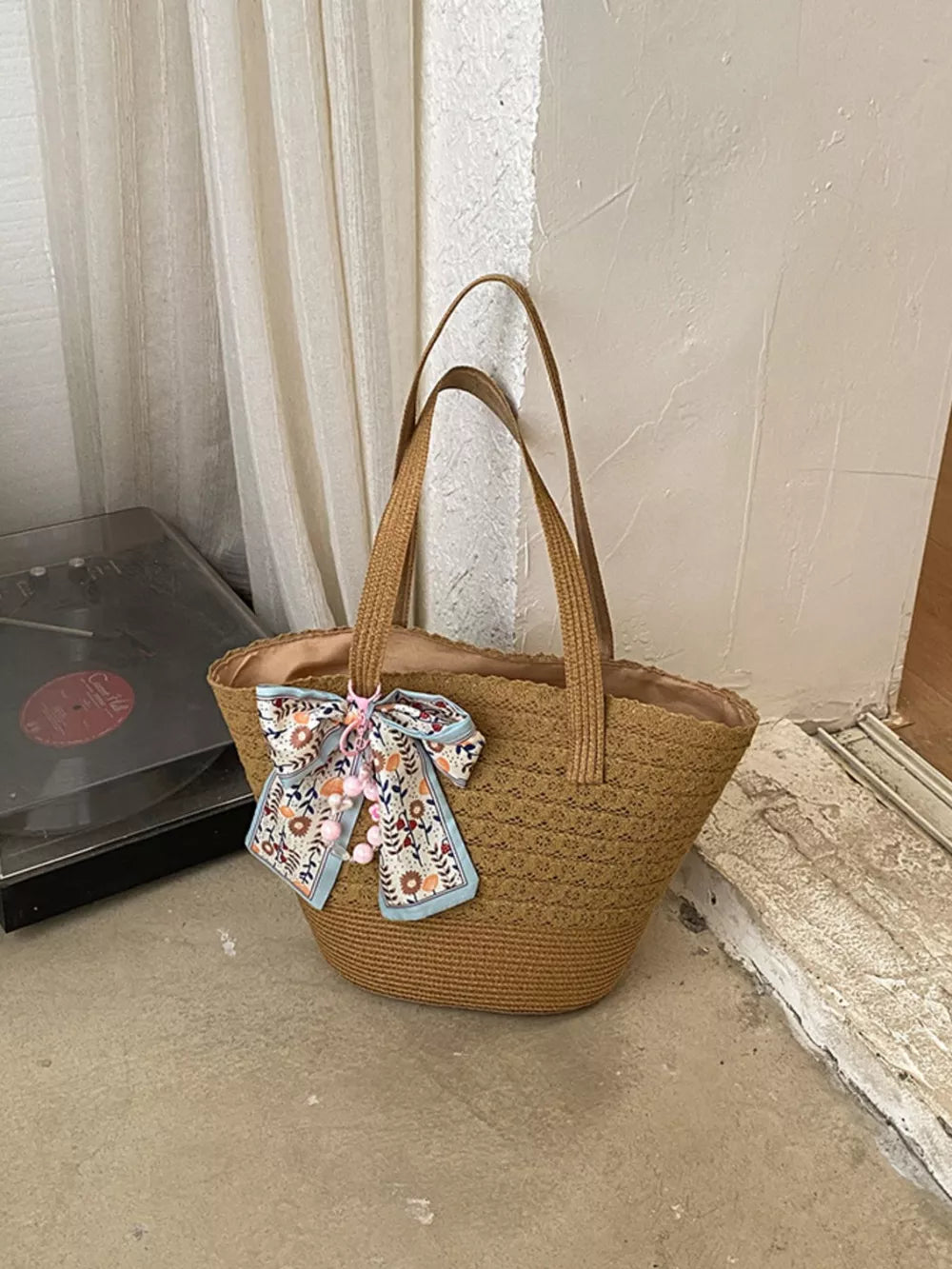 Brown Straw Woven Shoulder Bag