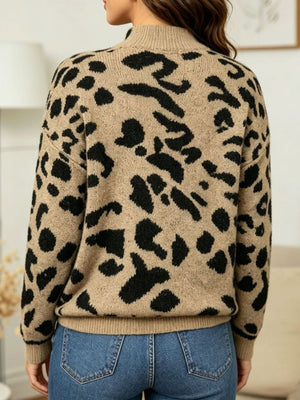 100% polyester Care instructions: Machine wash cold mock neck sweater in Khaki with relaxed silhouette