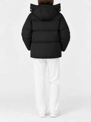 modern puffer jacket in black with hooded