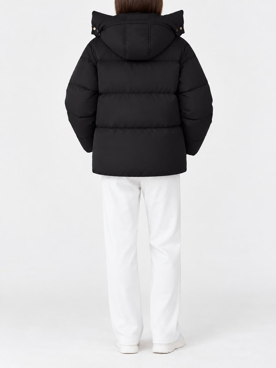 modern puffer jacket in black with hooded