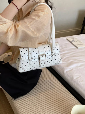 handbag in white featuring studded and boxy fit