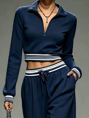 Navy lounge set with pocketed and long sleeve