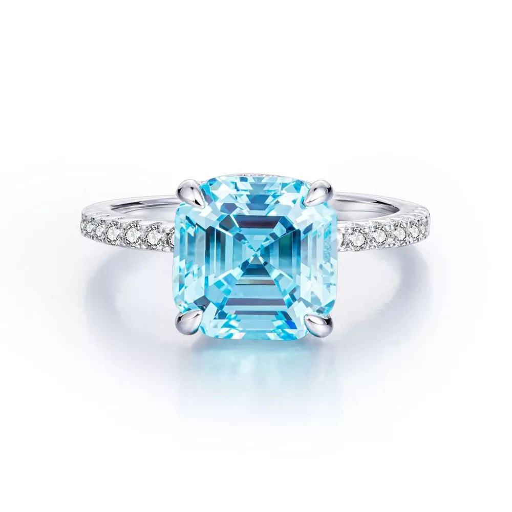 925 Sterling Silver Square Ring With Diamonds in silver with square cut stone