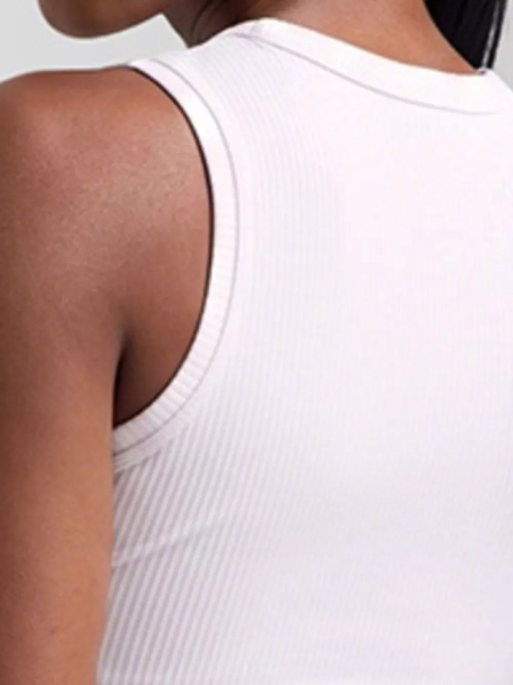 White athletic tank with pullover and ribbed
