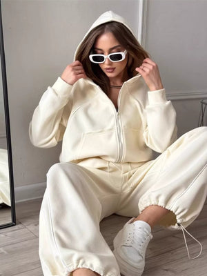 blush pink relaxed lounge set with hooded