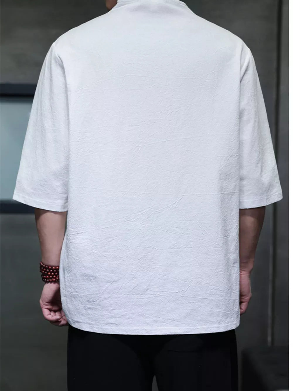 White Men's Plus Size Solid 3/4 Sleeve Shirt
