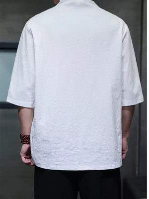 White Men's Plus Size Solid 3/4 Sleeve Shirt