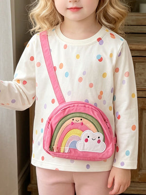cream t-shirt with polka dot and crew neck