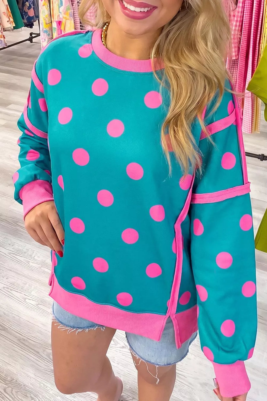 100% polyester Care instructions: Machine wash cold sweatshirt in Sky Blue with oversized silhouette
