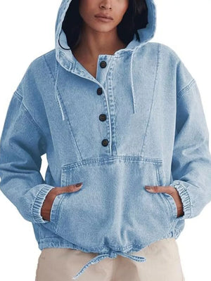 streetwear pullover hoodie in Dark Blue with hooded